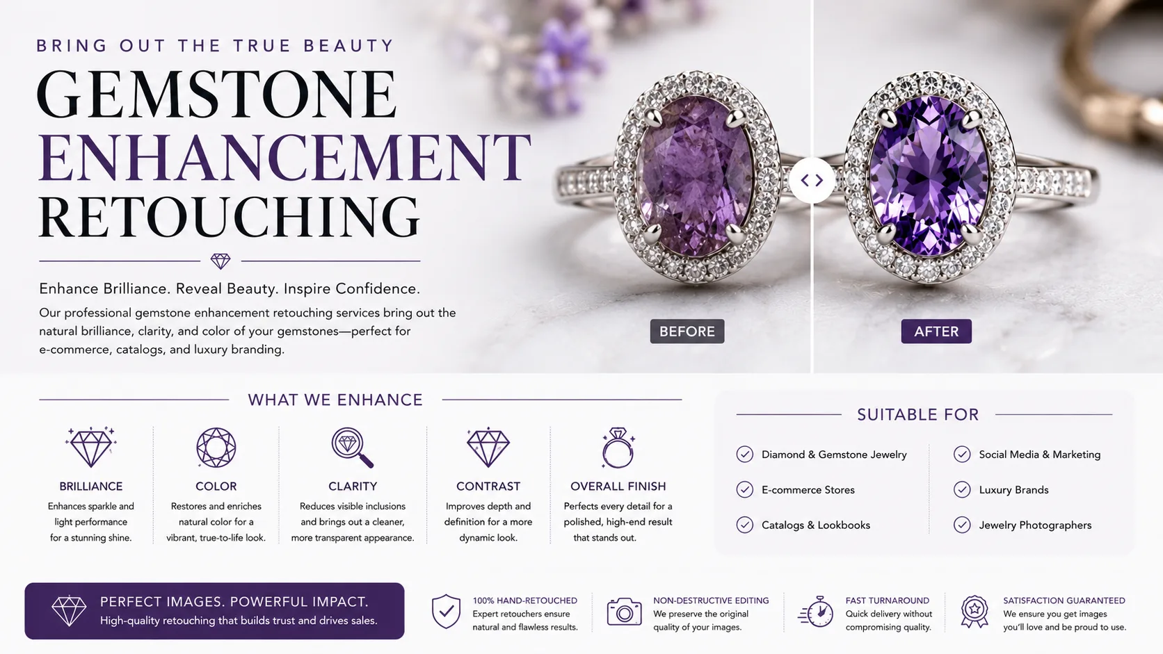 Close-up of a gemstone enhanced through professional jewelry photo retouching techniques.